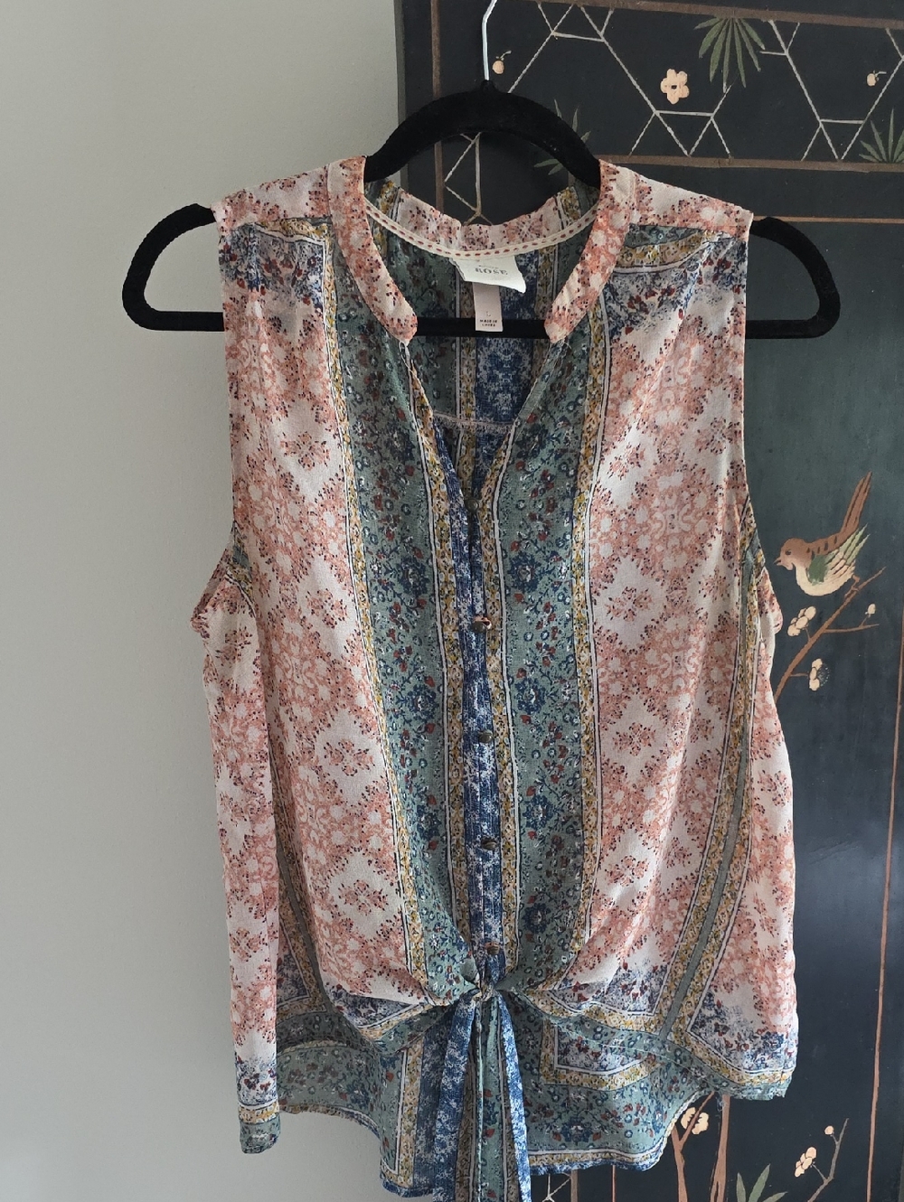 Knox Rose Multicolor Floral Paisley Tie-Front Camisole